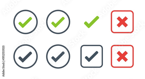 Set of check marks and crosses in different styles for design elements