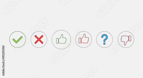 Set of circle icons representing choices yes no approval and questions