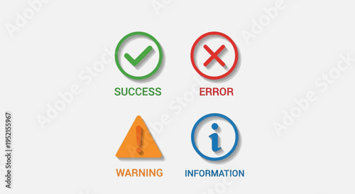 Set of colored icons depicting success error warning and information