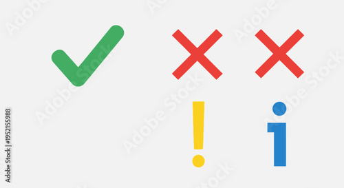 Set of colorful check mark and cross symbols for web design elements