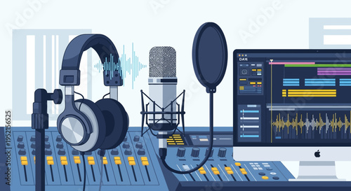 Professional recording studio equipment setup.