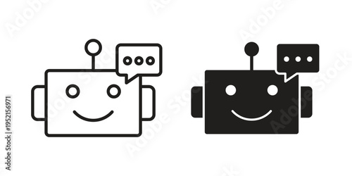 Chat bot assistance icon clipart symbol isolated on white background. Flat and stroke designs.