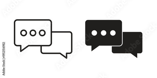 Chat bubble icon clipart symbol isolated on white background. Flat and stroke designs.