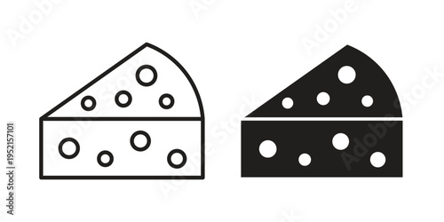 Cheese slice icon clipart symbol isolated on white background. Flat and stroke designs.