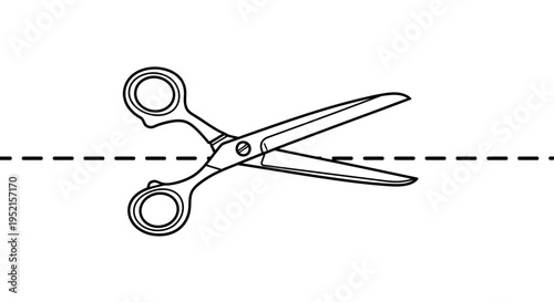 Cutting Line Scissors Illustration Icon with Dashed Line Graphic