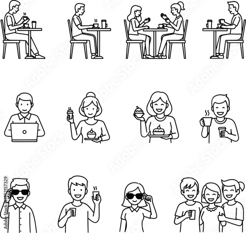 Illustrations of people engaging in various activities