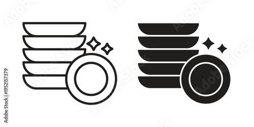 Clean plate icon clipart symbol isolated on white background. Flat and stroke designs.