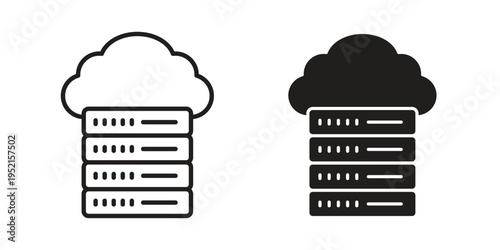 Cloud server icon clipart symbol isolated on white background. Flat and stroke designs.