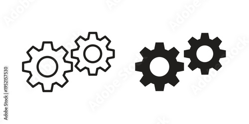 COGS icon clipart symbol isolated on white background. Flat and stroke designs.