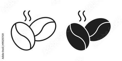 Coffee beans icon clipart symbol isolated on white background. Flat and stroke designs.