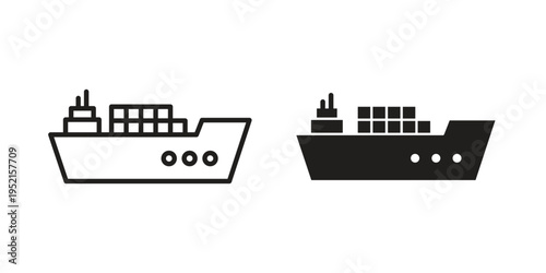 Container ship icon clipart symbol isolated on white background. Flat and stroke designs.