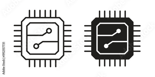 Computer microprocessor icon clipart symbol isolated on white background. Flat and stroke designs.