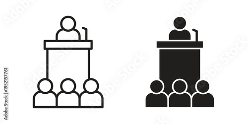 Convention icon clipart symbol isolated on white background. Flat and stroke designs.