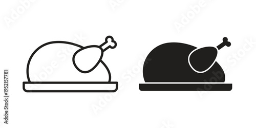Cooked chicken icon clipart symbol isolated on white background. Flat and stroke designs.
