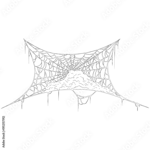 Realistic spider web vector illustration set isolated on transparent background. Creepy cobweb corner decoration for Halloween design, spooky gothic gothic aesthetic, hand-drawn net pattern graphic.