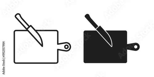 Cutting board icon clipart symbol isolated on white background. Flat and stroke designs.