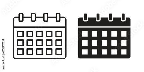 Date icon clipart symbol isolated on white background. Flat and stroke designs.