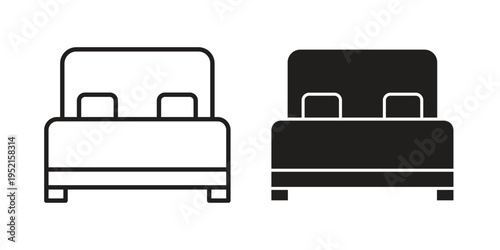 Double bed icon clipart symbol isolated on white background. Flat and stroke designs.