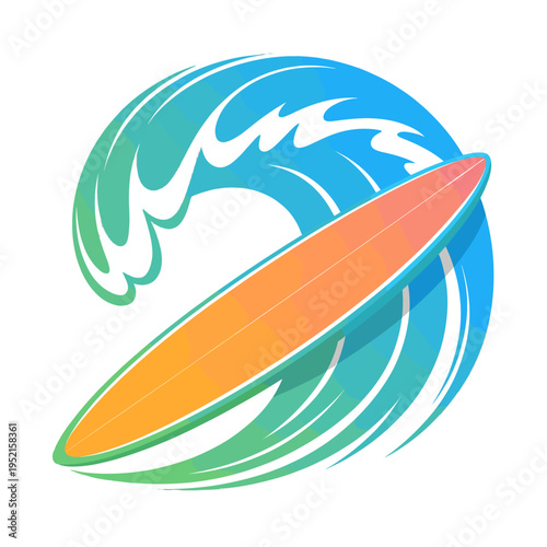 Surfboard gliding through a vibrant and dynamic wave.