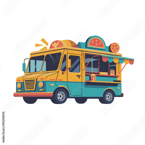 A colorful food truck with a delightful design.