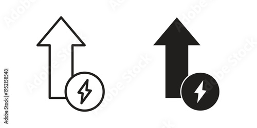 Energy increase icon clipart symbol isolated on white background. Flat and stroke designs.