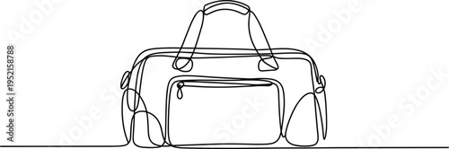 Flat vector continuous line duffel bag minimalist travel luggage illustration