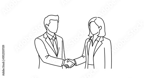 Business handshake illustration two professionals agree on a deal, emphasizing partnership and trust in a formal setting