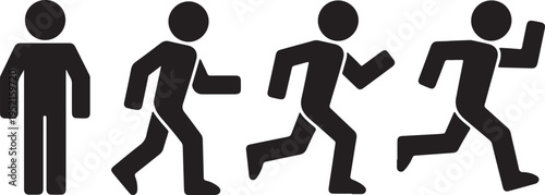 Human Movement Sequence A Simple Black and White Iconography Illustrating Progression from Standing to Running