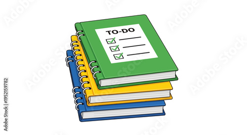 Colorful spiral bound notebooks with to do list on top