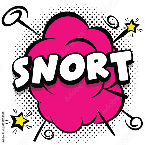 A vibrant cartoon illustration of a pink cloud with the word SNORT in bold white letters