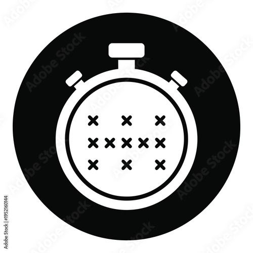 Stopwatch timer icon with black circle background and white face icon