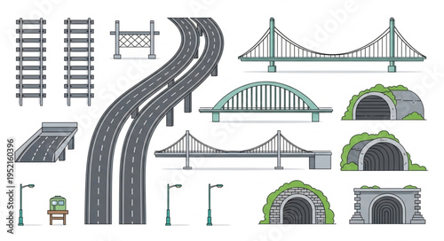 Collection of transportation infrastructure elements and structures.