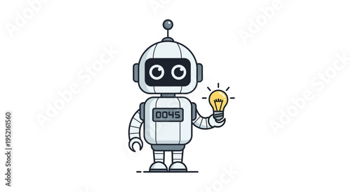 Robot Holding a Light Bulb, Symbolizing Innovation, Ideas, and Technology