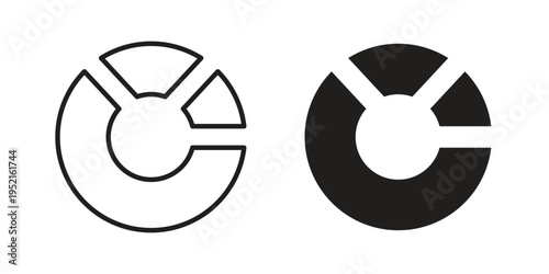 Donut chart icon in black and white. clipart and line style icons