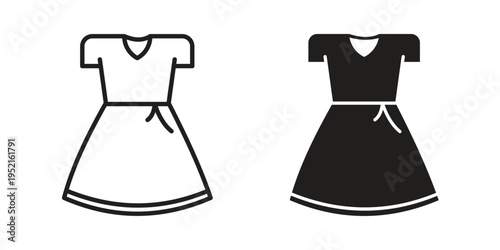 Dress icon in black and white. clipart and line style icons