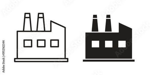 Factory icon in black and white. clipart and line style icons