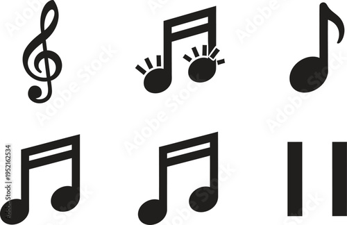 Music notes and symbols icons with treble clef