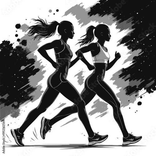 Strong athletic women running silhouette with dynamic speed trails, vector illustration. Design for marathon posters, fitness app interface, or gym wall decor. Transparent background SVG version.
