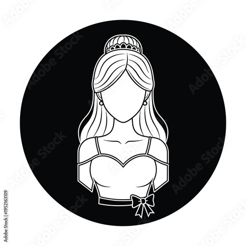 Line drawing of a woman wearing a tiara and a bow  on her waist icon