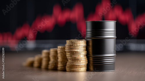 Oil Barrel and Coin Stacks:...
