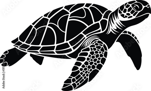 Sea Turtle Silhouette Vector Illustration Featuring Detailed Shell Pattern For Marine Life Mascot Logo Ocean Wildlife Conservation And Nature Design