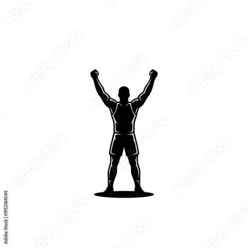 Winner Athlete Raising Arms Silhouette Vector Icon Victory Success Champion