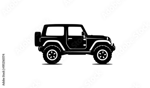 Adventure off road jeep silhouette vector with large wheels clean automotive icon design