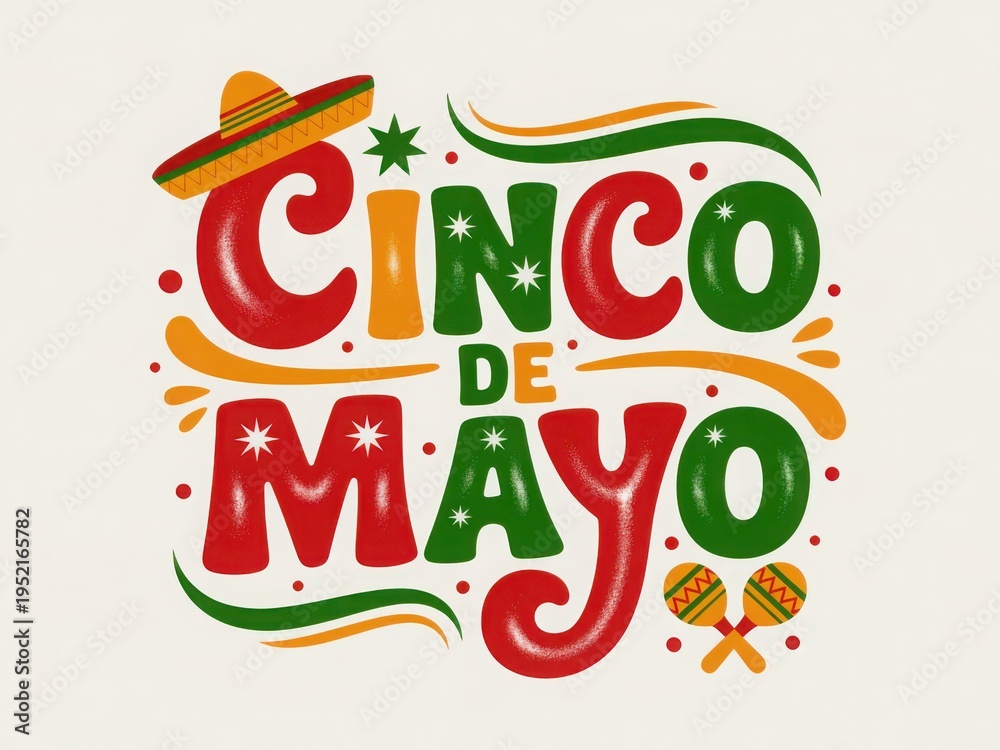 Naklejka premium Festive cinco de mayo celebration design with sombrero and maracas on a light cream background