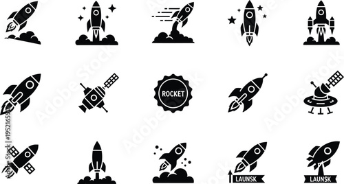 Rocket and space icons - galactic travel and launch