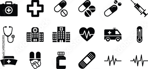 Healthcare and medical icons collection with band aid