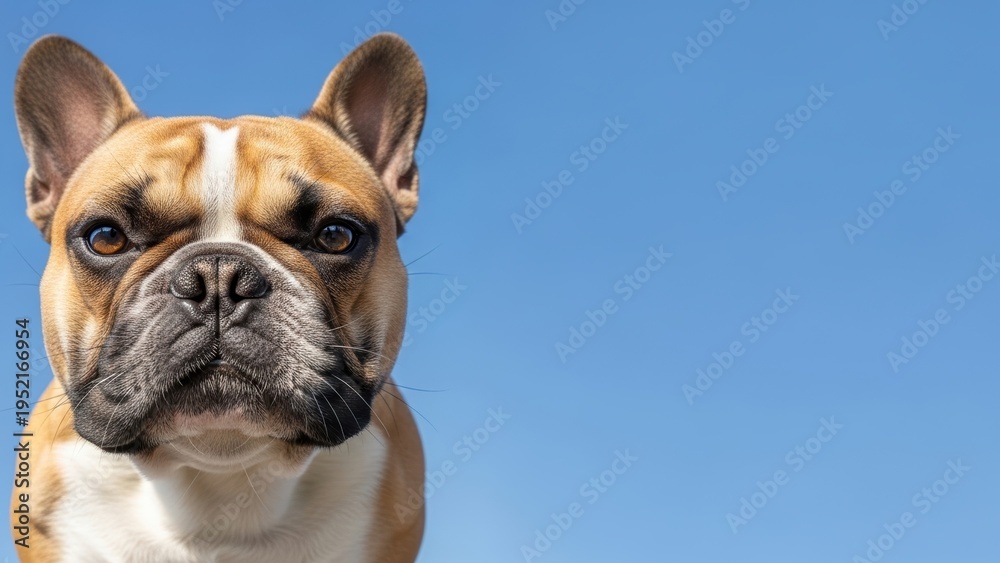 Obraz premium French Bulldog Face Close Up Against Blue Sky