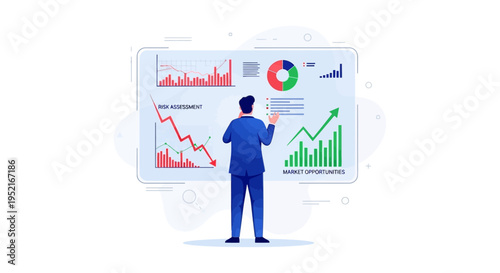 Analyst viewing financial data charts and graphs for business analysis