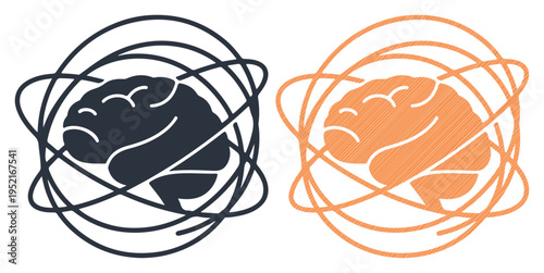 Abstract representation of a brain within swirling orbits, symbolizing thought and ideas