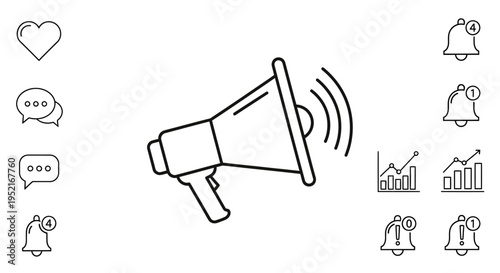 Megaphone with sound waves emitting loudly.